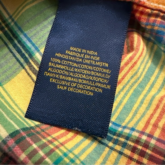 Ralph Lauren Youth Boys M 10/12 Short Sleeve Button Up Shirt Yellow Plaid Collar - Picture 6 of 7